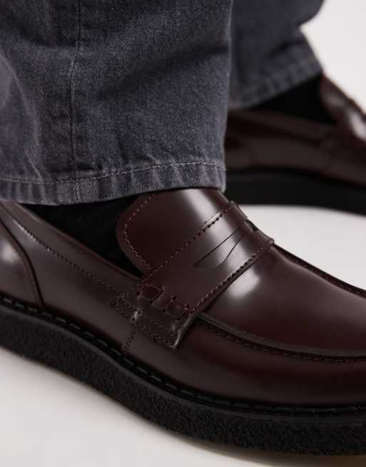 Fred Perry x George Cox leather penny loafer in burgundy | ASOS