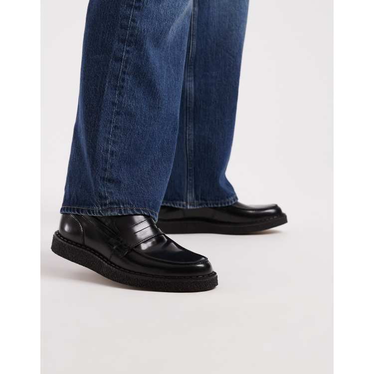 【新品同様28.0cm】Fred perry E COX 黒 Fred Perry X George Cox leather penny loafers in black | ASOS