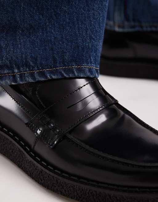Fred Perry X George Cox leather penny loafers in black | ASOS