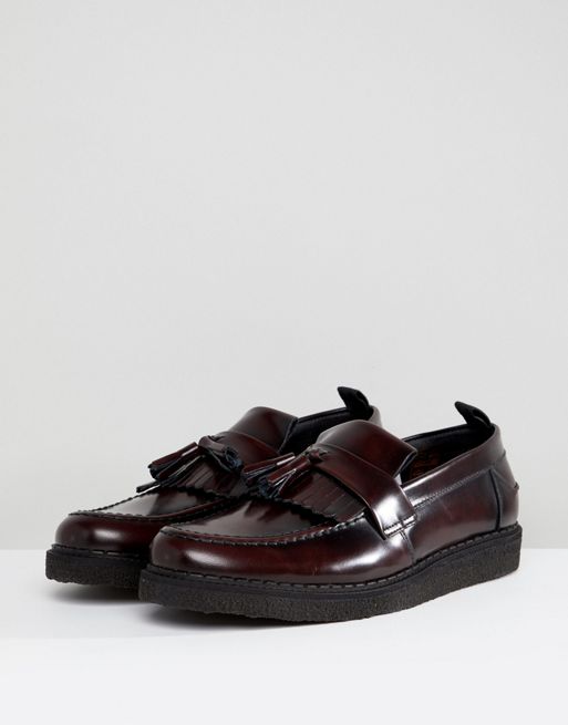 Fred Perry X George Cox Leather Tassel Loafers Red | ASOS