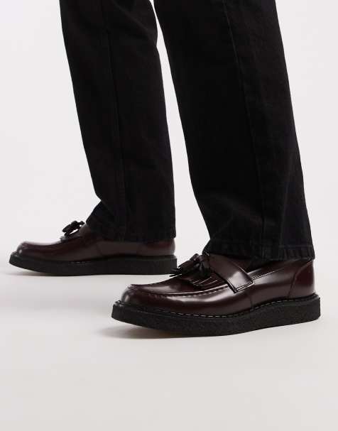 Fred Perry X George Cox leather tassle loafer in burgundy - view 1