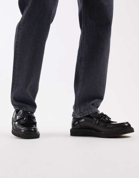 Fred Perry X George Cox leather tassle loafers in black - view 1