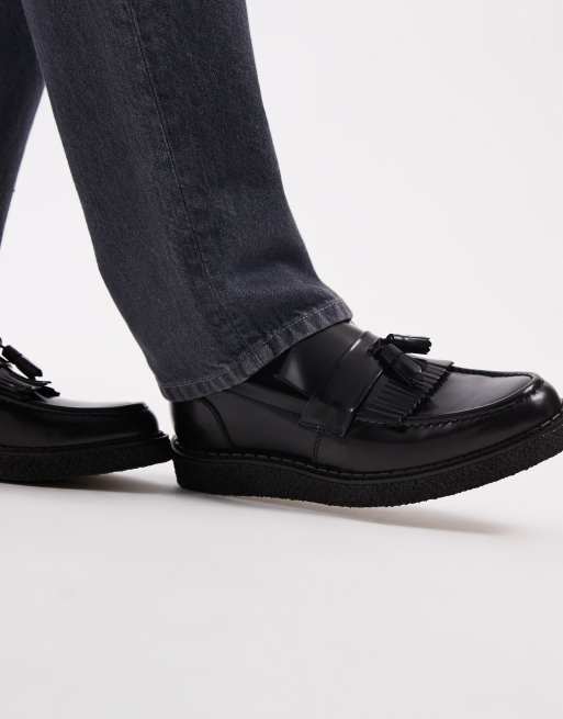 Fred Perry X George Cox leather tassle loafers in black | ASOS