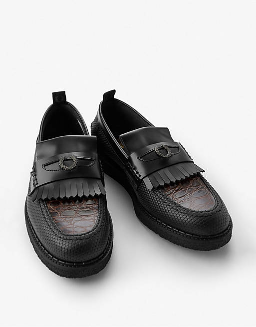 Fred Perry x George Cox textured leather penny loafers