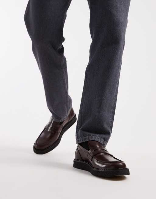 Fred Perry X George Cox – Vinröda pennyloafers i läder, 3 av 4