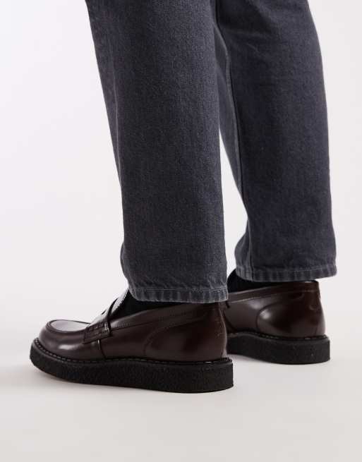 Fred Perry X George Cox – Vinröda pennyloafers i läder, 4 av 4