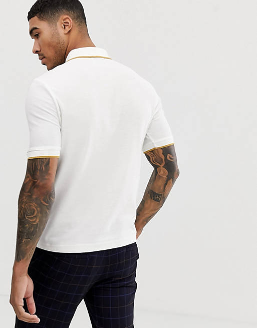 Fred Perry X Miles Kane Tipped Pique Polo In White, 56% OFF