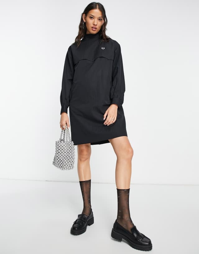 Fred Perry yoke detail mini dress in black