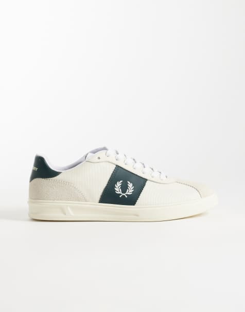 Fred Perry – Zamszowe buty sportowe w paski w kolorze ecru i zielonym - view 1