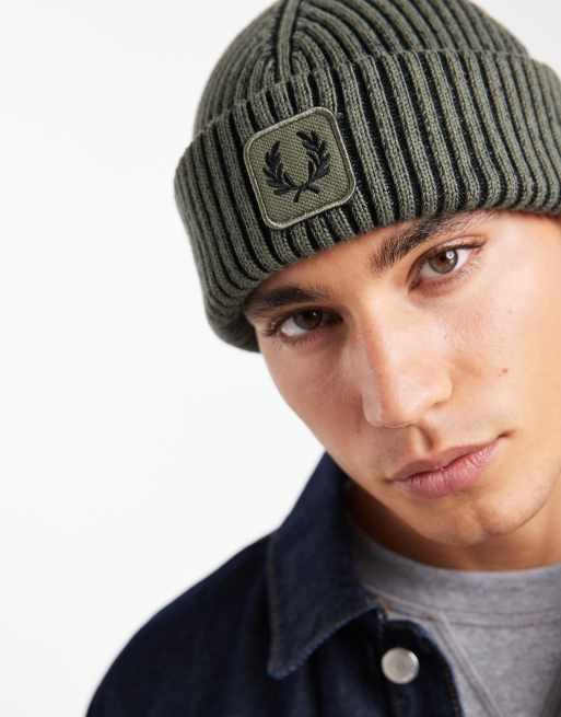 Fred Perry – Zielona, bawełniana, prążkowana czapka beanie, 2 z 3