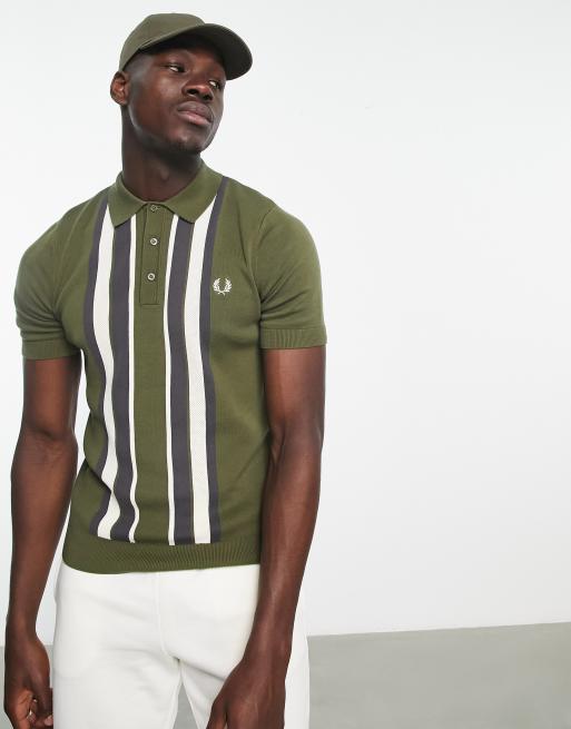 Fred Perry – Zielona dzianinowa koszulka polo ze wzorem w paski