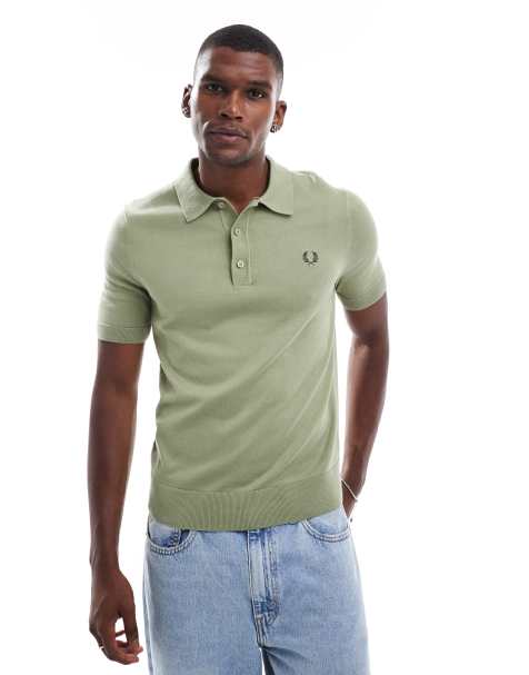 Fred Perry knitted polo shirt in green
