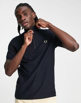 Fred Perry zip funnel neck polo shirt in navy - ASOS Price Checker