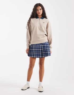 Fred Perry Zip Neck Collared Sweatshirt In Gray