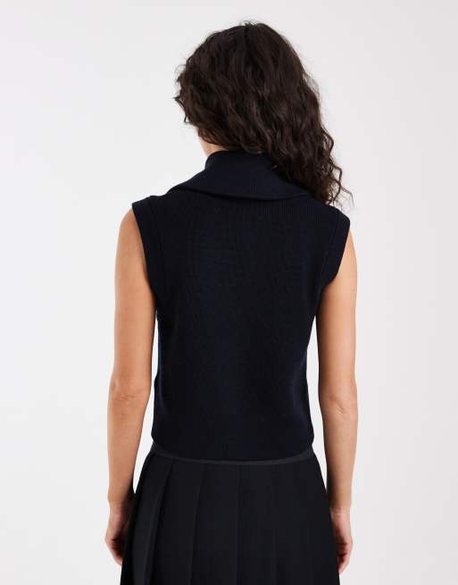 Fred Perry zip-neck knitted sleeveless tank top in navy, 4 of 4