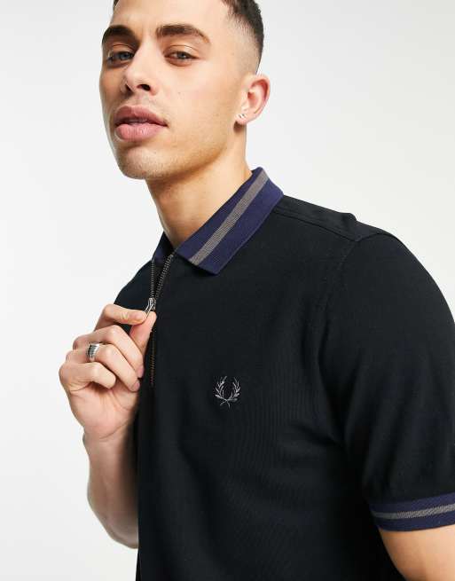 Fred Perry zip neck polo in black | ASOS