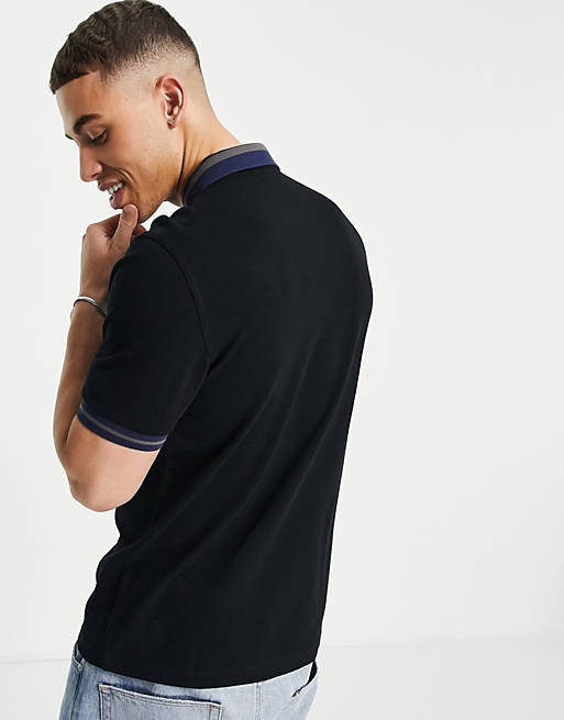 Men Fred Perry zip neck polo in black 