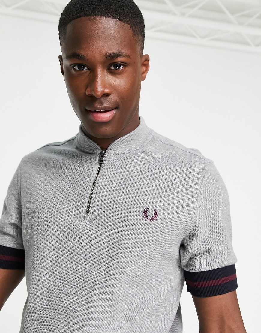 Fred Perry zip neck polo in gray-Grey