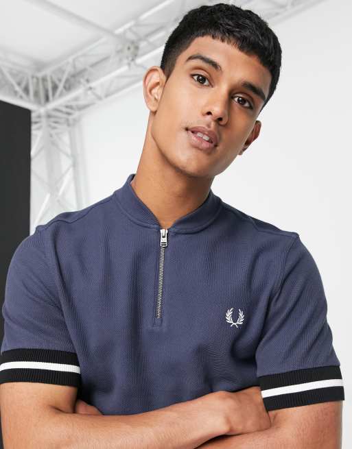 Fred Perry zip neck polo in navy | ASOS