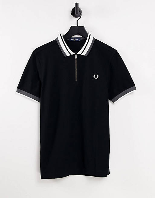 Polo shirts Fred Perry zip neck polo shirt in black 
