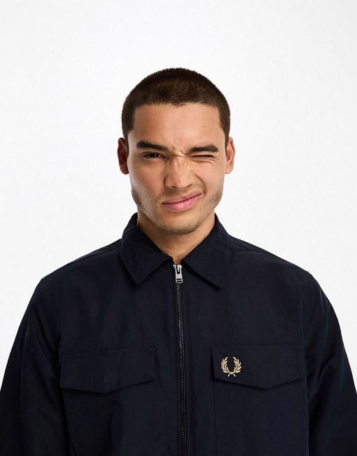 Fred Perry zip overshirt in navy