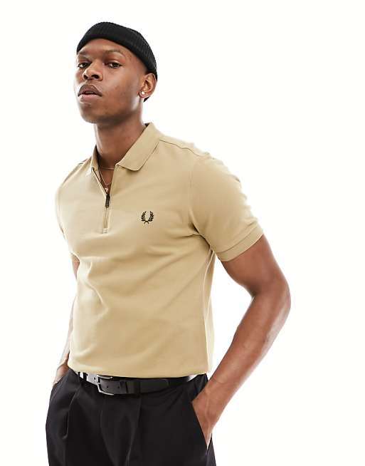 Fred Perry zip polo shirt in beige | ASOS Fred Perry zip polo shirt in beige | ASOS