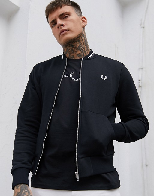 Fred Perry zip through bomber sweat in black