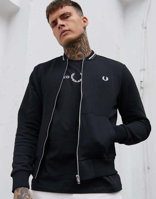 Fred perry zip through 2024 bomber sweat in black