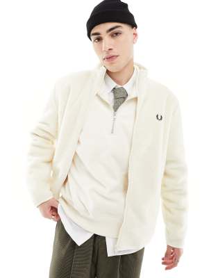 Fred Perry zip through borg jacket in ecru-White