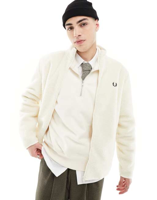 Fred Perry zip through borg jacket in ecru ASOS