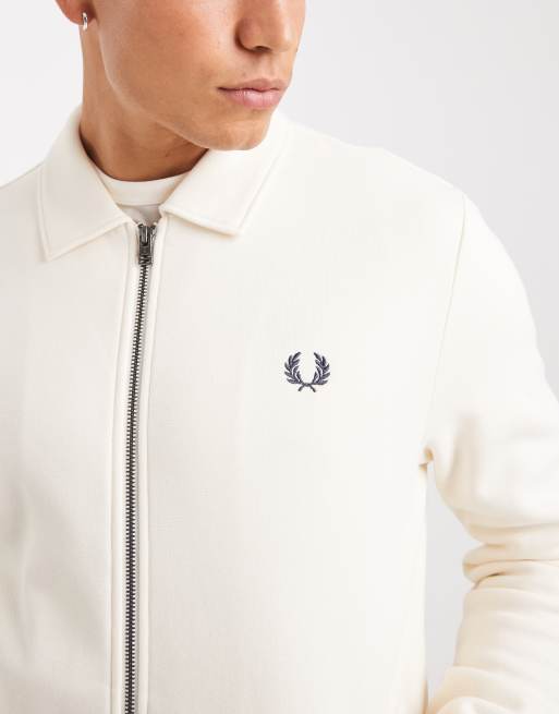 Fred Perry zip through collared sweatshirt in ecru, 5 of 5