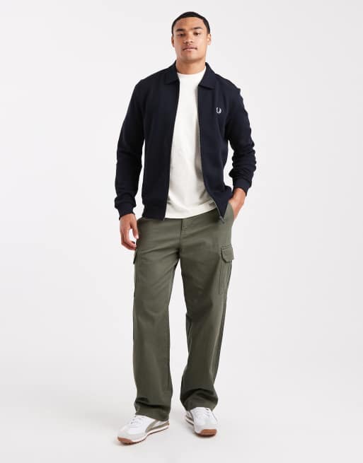 Fred Perry zip through collared sweatshirt in navy | ASOS