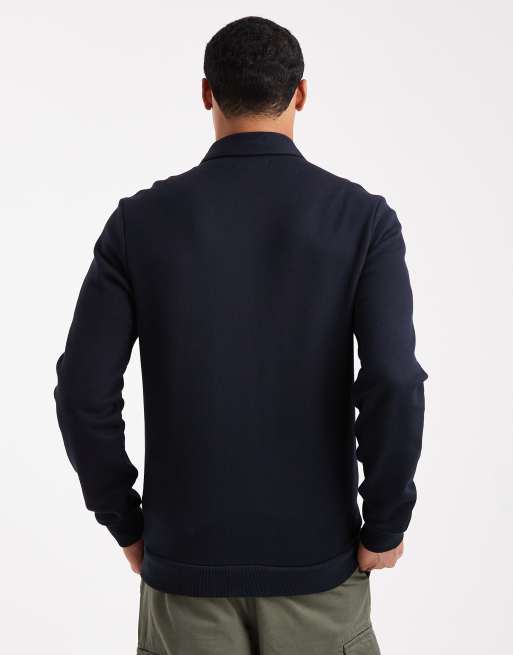 Fred Perry zip through collared sweatshirt in navy | ASOS