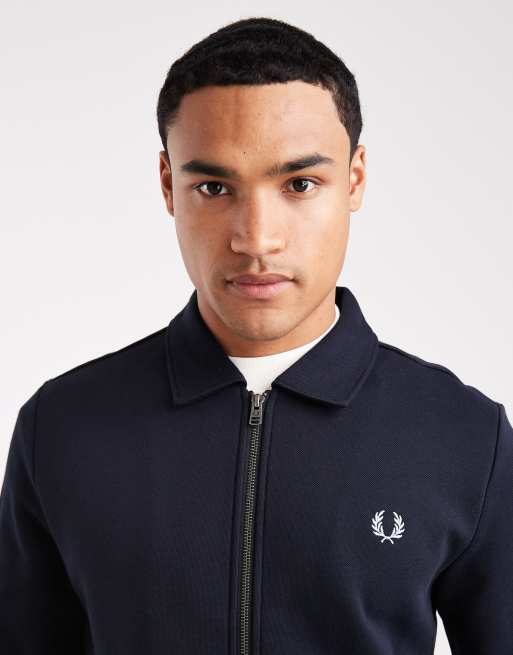Fred Perry zip through collared sweatshirt in navy | ASOS