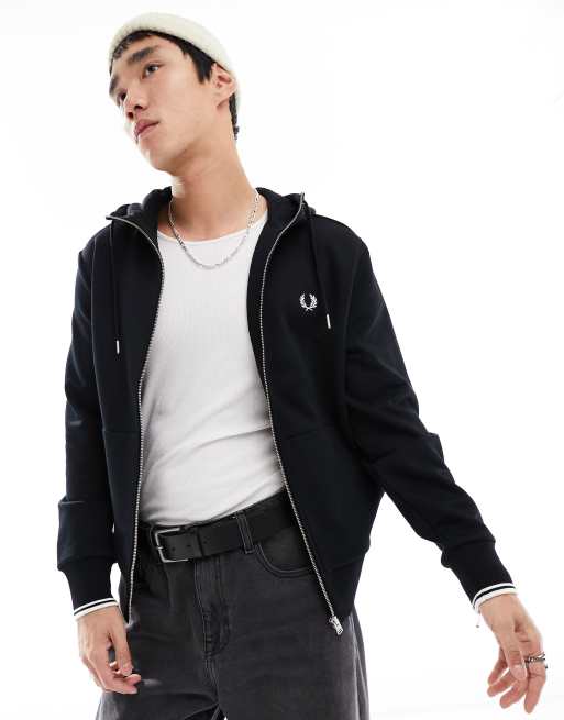 Hallucination stripe print shirt Fred Perry zip through hoodie in black ClassicfuncenterShops