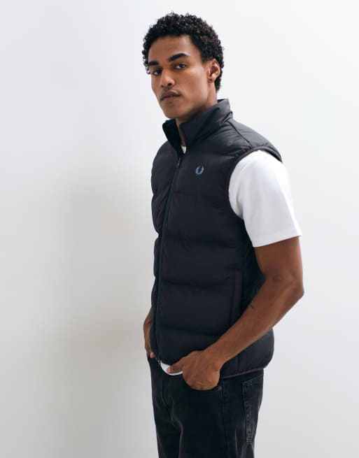 Fred Perry zip through insulated logo vest in charcoal grey, 2 of 5