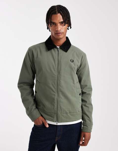 Fred Perry zip through jacket in khaki - view 1