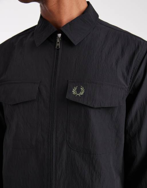 Fred Perry zip through overshirt in black | ASOS