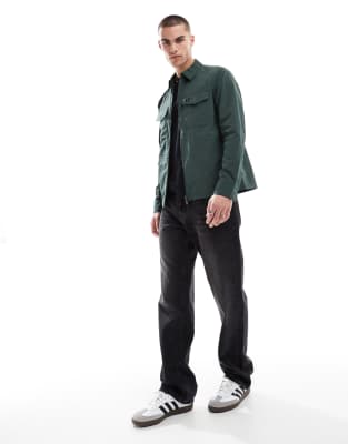 Fred Perry Fred Perry zip through overshirt in dark green