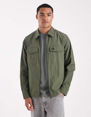 Fred Perry Fred Perry zip through overshirt in khaki-Green