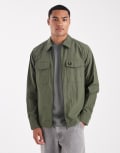 [Fred Perry] Fred Perry zip through overshirt in khaki-Green L KHAKI