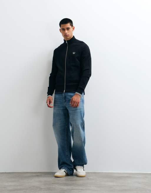 Fred Perry zip through sweatshirt in black, 2 of 5