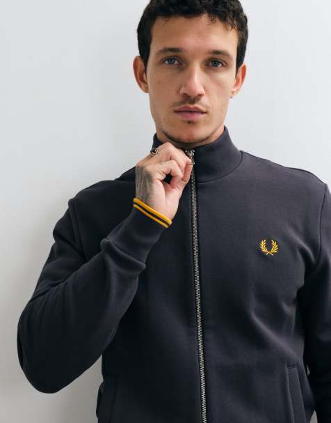 Fred Perry zip through sweatshirt in dark grey - view 1