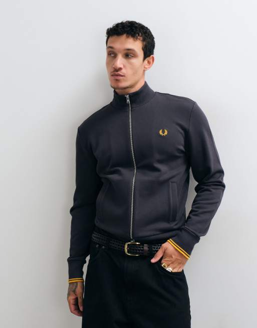 Fred Perry zip through sweatshirt in dark grey, 2 of 5