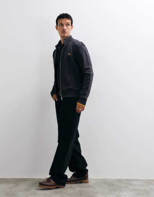 Fred Perry zip through sweatshirt in dark grey, 3 of 5