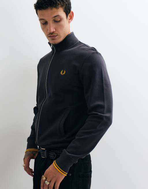 Fred Perry zip through sweatshirt in dark grey, 5 of 5