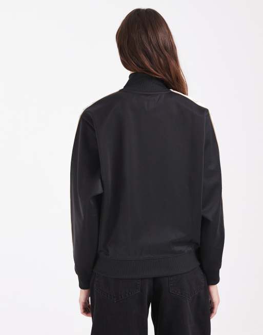 Fred Perry zip through taped logo track jacket in black, 2 of 4
