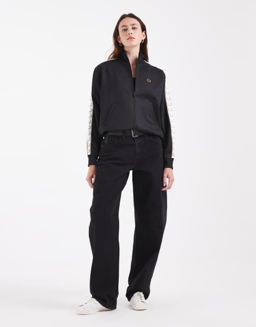 Fred Perry zip through taped logo track jacket in black, 3 of 4