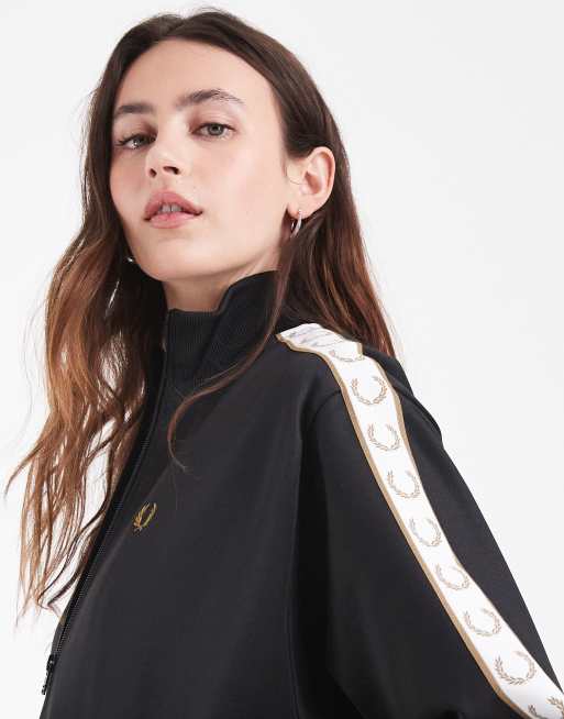 Fred Perry zip through taped logo track jacket in black, 4 of 4