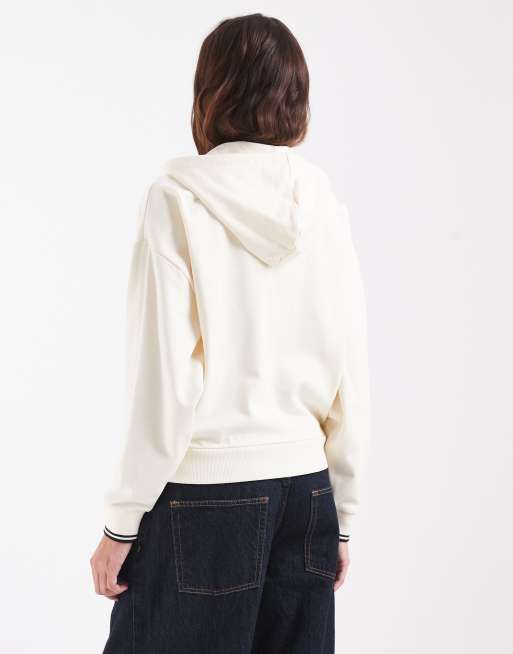 Fred Perry zip through tipped logo hoodie in ecru, 3 of 4